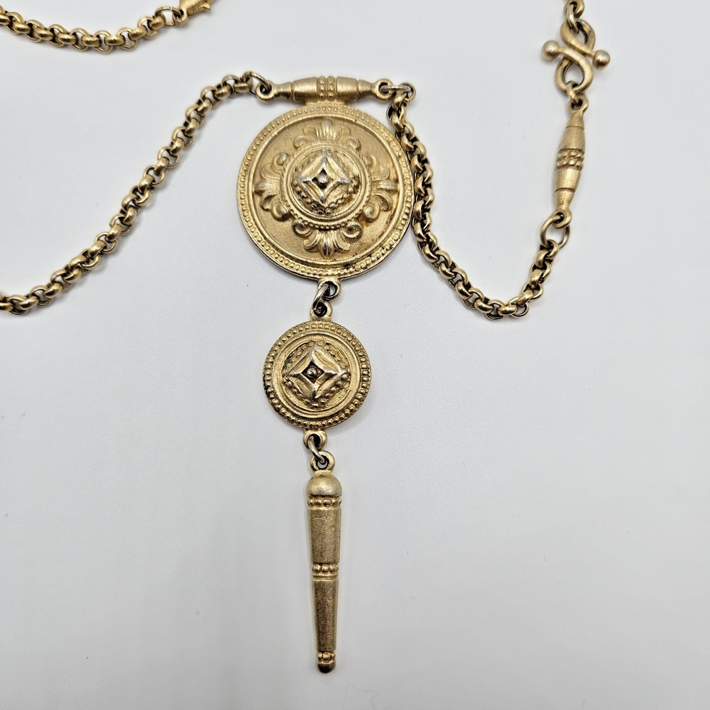 Classiques Entier Necklace Etruscan Style Pendant Gold Tone 33"